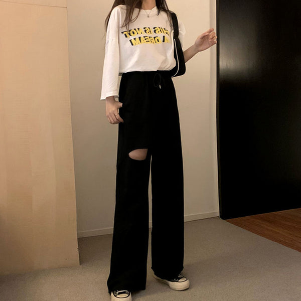 Pantalones Anchos Sueltos Desgarrados para Estudiantes - Combinan con Todo