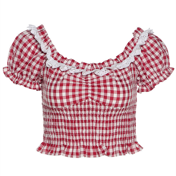 Blusa Corta Ajustada con Mangas Abullonadas