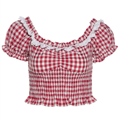 Blusa Corta Ajustada con Mangas Abullonadas