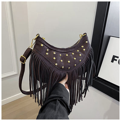 Bolsa Mensajera Retro Casual con Flecos y Remaches de Gran Capacidad - Image 27