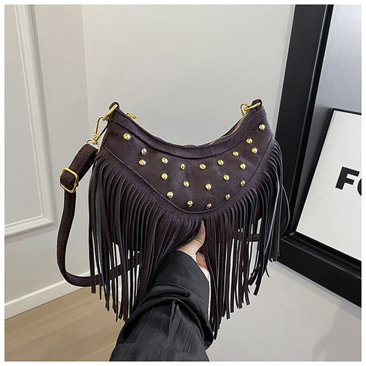Bolsa Mensajera Retro Casual con Flecos y Remaches de Gran Capacidad - Image 27