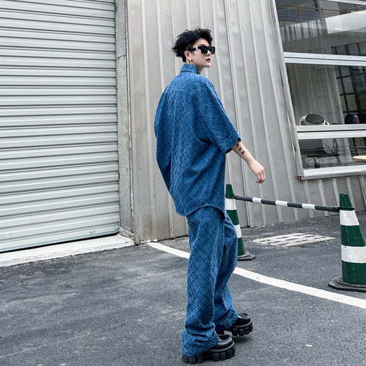 Traje de Mezclilla Retro High Street en Color Sólido para Hombre - Image 2