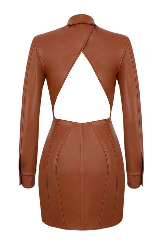 Vestido de Cuero PU con Solapa Trasera - Diseño Sensual y Moderno - Image 7