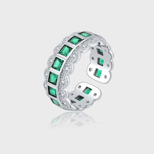 Anillo de Plata 925 con Borde de Encaje y Circón Verde para Mujer - Image 10