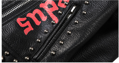 Chaqueta de Cuero con Estampado y Remaches Contraste para Mujer - Image 11