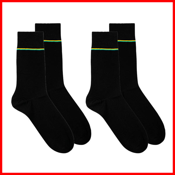 Calcetines Ejecutivos Pinstriped Algodón Mercerizado Negro Verde Amarillo