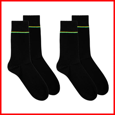 Calcetines Ejecutivos Pinstriped Algodón Mercerizado Negro Verde Amarillo - Image 2
