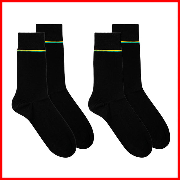 Calcetines Ejecutivos Pinstriped Algodón Mercerizado Negro Verde Amarillo