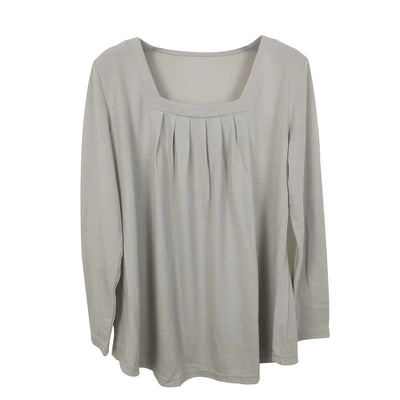 Blusa Plisada Cuello Cuadrado Manga Larga Talla Grande Algodón Imitación - Image 27