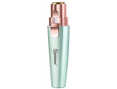 Two mint green and rose gold 2-in-1 electric eyebrow shaping devices with USB cables and packaging. - Image 20