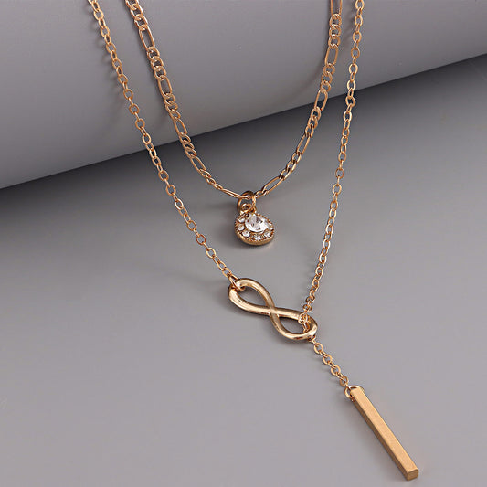 Collar Colgante de Circón Multicapa con Diamantes Número 8 para Mujer