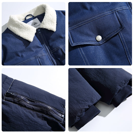 Abrigo Denim Acolchado Retro Americano para Hombre - Image 4