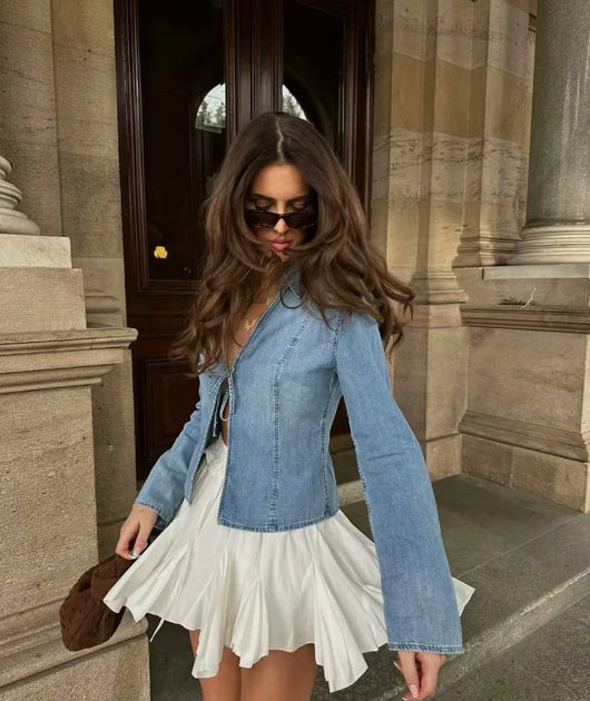 Camisa Denim Anudada Estilo Europeo y Americano para Chicas Modernas - Image 11