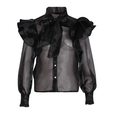 Blusa Manga Larga con Moño y Volantes para Mujer - Image 3