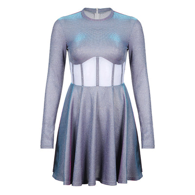 Vestido Elegante de Seda Brillante con Escote Redondo y Vuelo Sensual - Image 14
