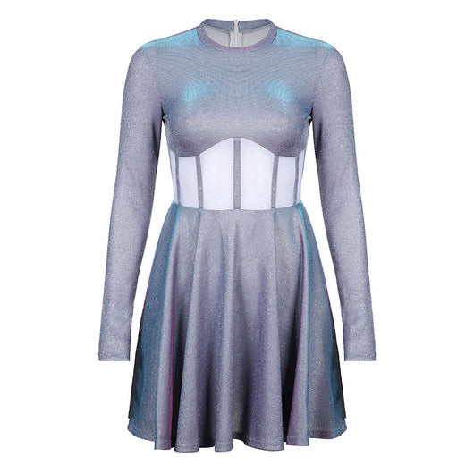 Vestido Elegante de Seda Brillante con Escote Redondo y Vuelo Sensual - Image 14
