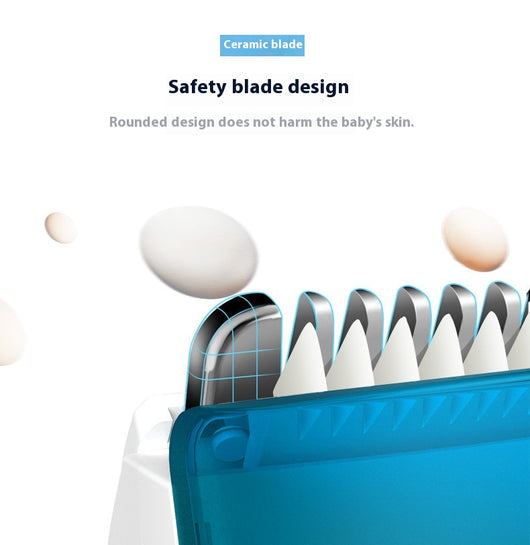 White and blue electric hair clipper with a transparent blue hair disposal compartment, shown with text highlighting its easy-clean feature. - Image 14