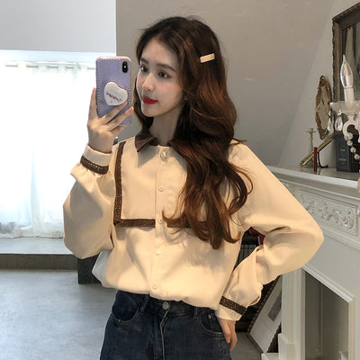 Blusa Francesa Holgada de Manga Larga Versátil