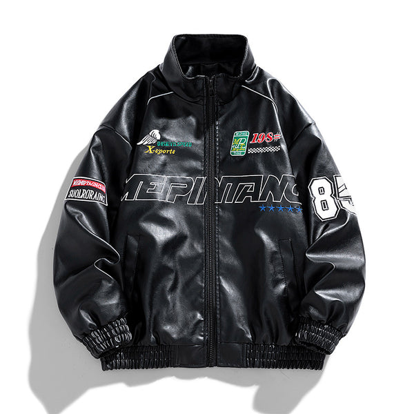 Chaqueta de Cuero PU Estilo Coreano con Cuello Alto para Motociclista