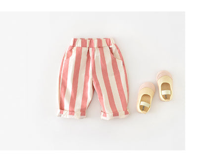 Pantalones Casuales Infantiles de Cintura Alta con Rayas de Primavera - Image 13