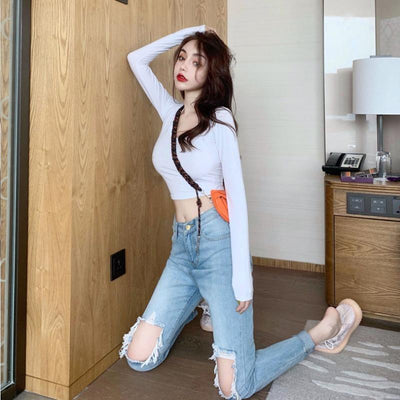 Jeans Talle Alto Estilo Hong Kong con Rotos - Versátiles y Modernos - Image 10