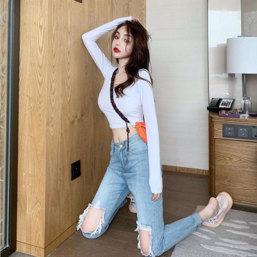 Jeans Talle Alto Estilo Hong Kong con Rotos - Versátiles y Modernos - Image 10