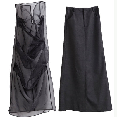 Falda Dos Piezas Elegante Estilo Retro Oscuro con Pliegues - Image 11
