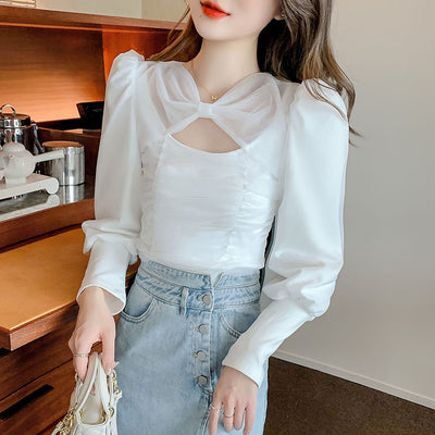 Blusa Ajustada de Malla con Escote en Clavícula y Manga Larga - Image 11