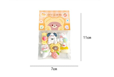 Set of 7 cute 3D resin stickers featuring cartoon characters, an ice cream bar, and a cookie snack. - Image 9