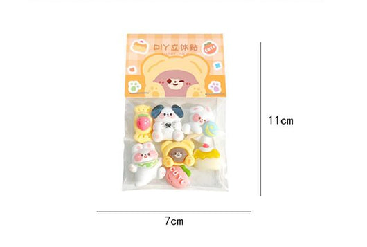Set of 7 cute 3D resin stickers featuring cartoon characters, an ice cream bar, and a cookie snack. - Image 9