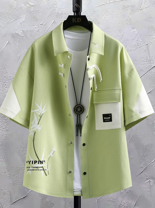 Conjunto de Traje Estilo Chino para Hombre - Camisa Manga Corta y Shorts Verano - Image 4