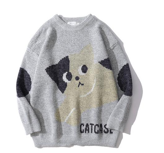 Suéter Jacquard con Diseño de Gato Cuello Redondo Unisex Trendy Oversize - Image 7