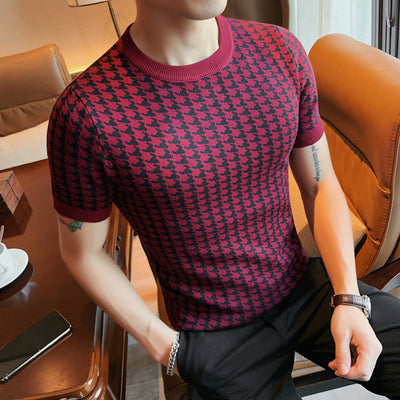 Camiseta de Punto Cuello Redondo Manga Corta para Hombre - Suéter Casual Verano - Image 8