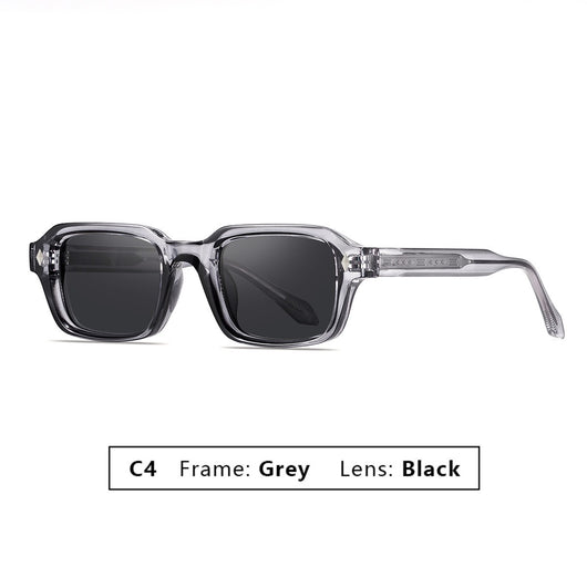Black square-frame sunglasses with dark lenses and small silver diamond accents on the temples. - Image 6