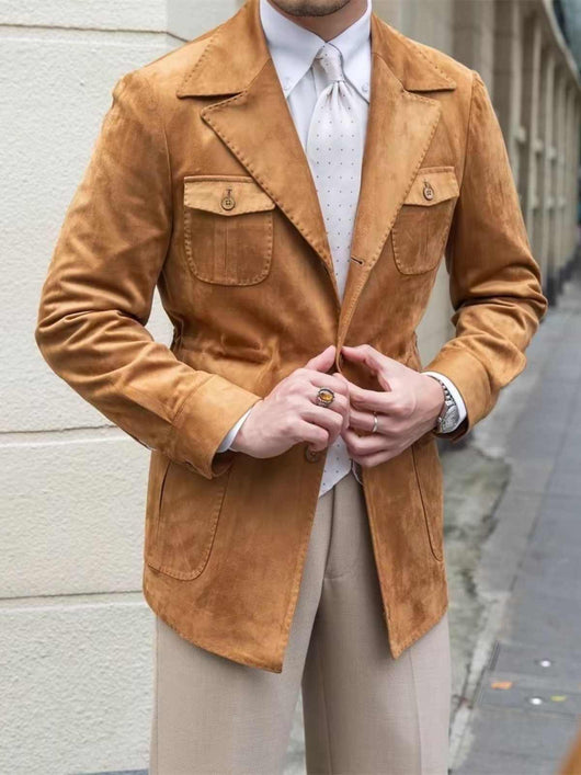 Abrigo Trench Casual Italiano de Bolsillos Múltiples para Hombre - Image 9
