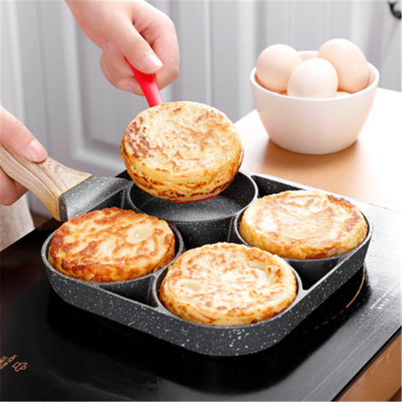 Sartén Multifuncional 4 Hoyos Antiadherente - Piedra Médica para Huevos, Hamburguesas y Panqueques