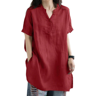 Camiseta Suelta Básica Cuello V Manga Corta para Mujer - Image 5