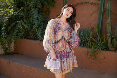 Vestido Largo Floral con Cintura Ajustada y Mangas Farol - Image 10