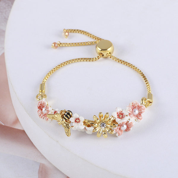 Pulsera Ajustable Flores de Abeja y Semillas
