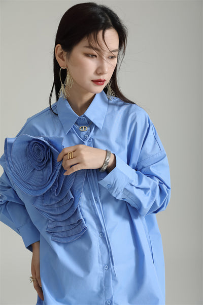 Blusa Larga con Falda Integrada - Diseño Floral 3D con Pliegues - Image 45