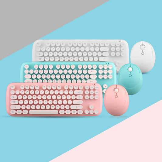 Set Teclado y Ratón Inalámbrico Retro para Niñas