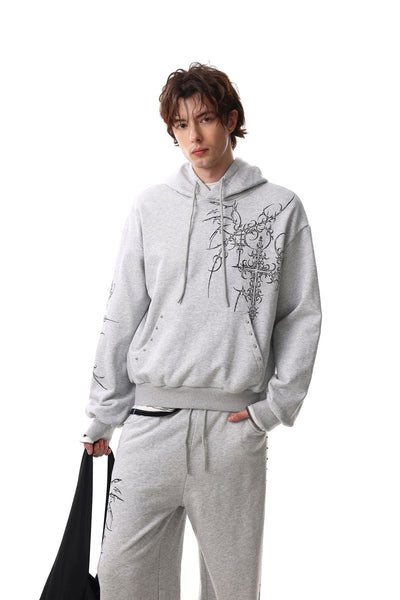 Sudadera con Capucha Retro Estilo Europeo Americano con Tachuelas Cruzadas para Hombre - Image 12