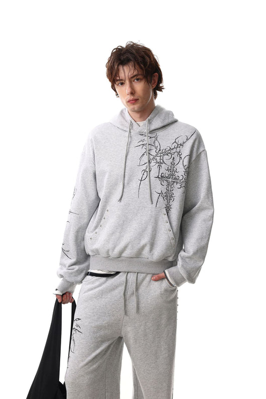 Sudadera con Capucha Retro Estilo Europeo Americano con Tachuelas Cruzadas para Hombre - Image 12