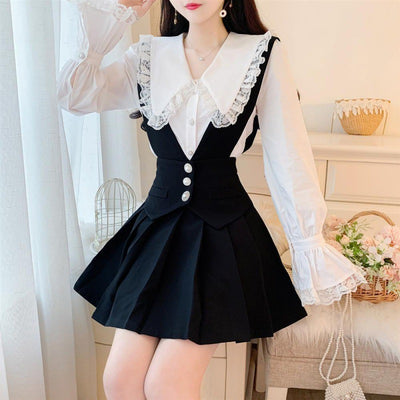 Blusa Preppy Encaje con Tirantes Plisados - Image 7