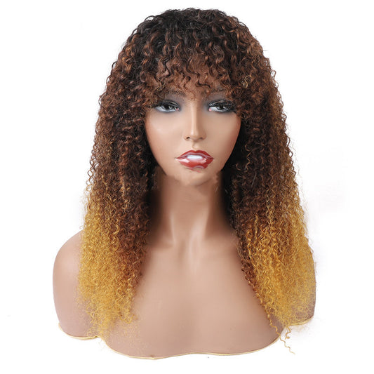 Peluca Cabello Natural Mecanismo Completo Tres Colores Cabello Liso y Rizado