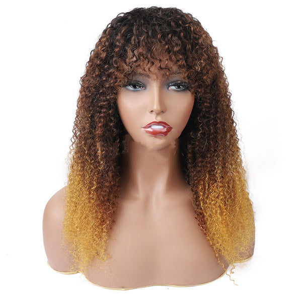 Peluca Cabello Natural Mecanismo Completo Tres Colores Cabello Liso y Rizado