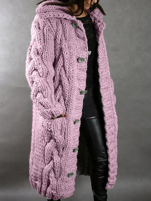 Cardigan Tejido Suelto con Capucha Largo hasta la Rodilla para Otoño e Invierno - Image 6