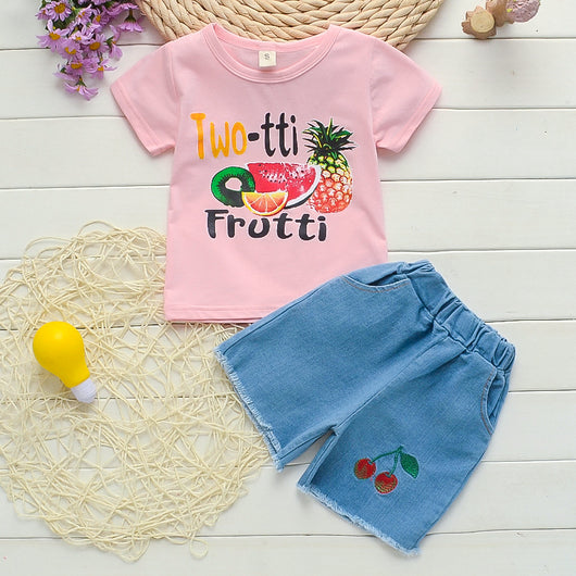 Conjunto Infantil de Dos Piezas con Estampado de Frutas - Camiseta de Manga Corta - Image 3