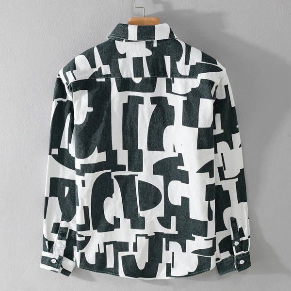 Camisa Manga Larga con Estampado Geométrico de Contraste