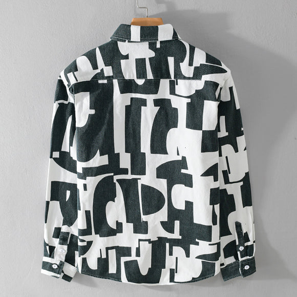 Camisa Manga Larga con Estampado Geométrico de Contraste